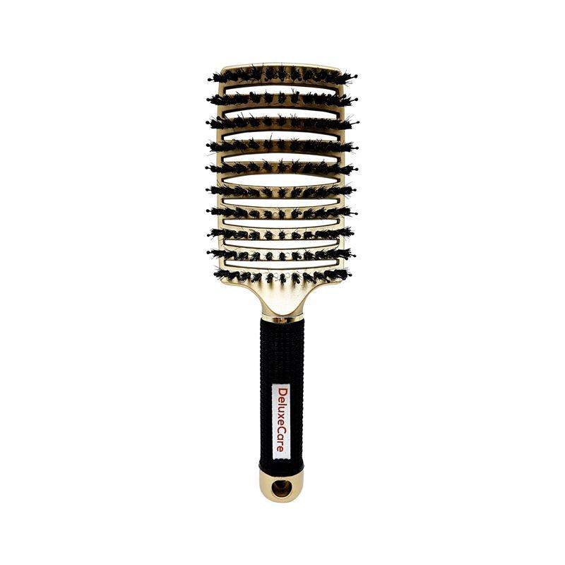 DeluxeCare Curved Brush Pro, sort buet hårbørste med vildsvinehår